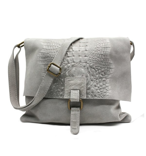 Kitise Italian Soft Suede Leather Croc Skin Pattern Flap Over Small  Cross Body Bag