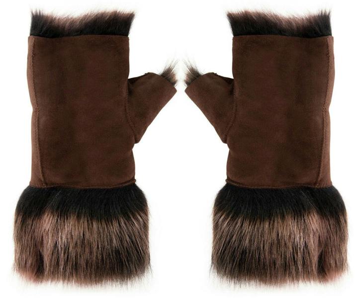 Infinity Leather Womens Shearling  Mittens Fingerless Cuffs Toscana Suede Sheepskin Fur