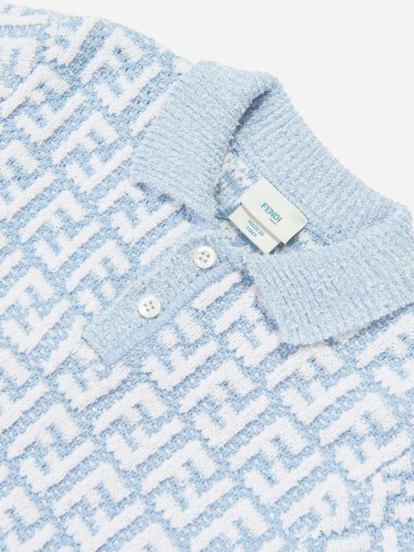 Fendi Kids Fendi Boys FF Logo Knit Polo Shirt in Blue