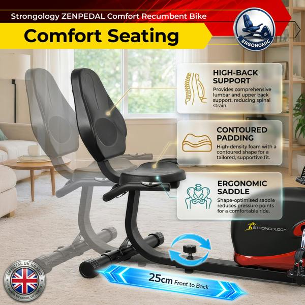 Strongology ZENPEDAL Recumbent Exercise Bike for Home, Magnetic Resistance Bike with 8 Levels, LCD Monitor with Heart Rate