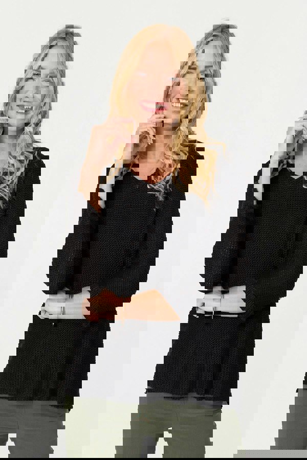 Black | Mesh Texture 3/4 Sleeve Relaxed Top
