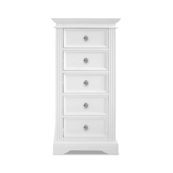 Statement Furniture Gainsborough White Tallboy with 5 Drawers and Crystal Handles