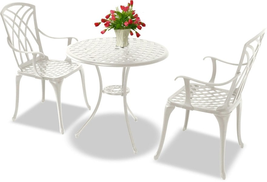 Centurion Supports OSHOWA Luxurious Garden and Patio Table and 2 Large Chairs with Armrests Cast Aluminium Bistro Set - White