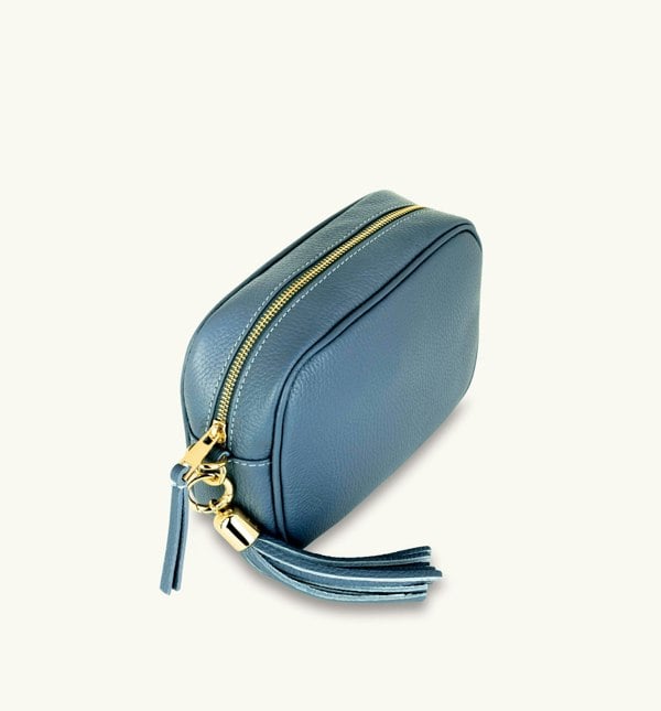 Apatchy London The Tassel Leather Crossbody Bag - Denim Blue