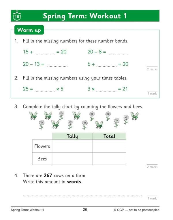 CGP KS2 Year 3 10-Minute Weekly Workout Bundle – Ages 7-8 (Maths, English, Times Tables, Spelling and Vocabulary)