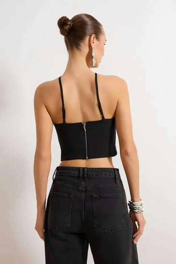 WOVCOR Crop Blouse with Tassel Detail