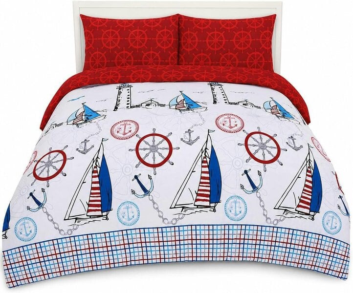 Night Zone Jake Sailor Coastal Ship Duvet Cover Set – Reversible Nautical Bedding with Pillowcases