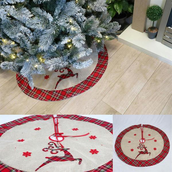 Christmas Tree Skirt Set of 4 Hanging Decorations with Snowflake Printed Burlap Style image 4