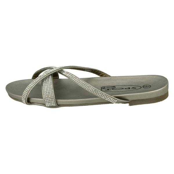 Spot On Ladies Spot On Diamante Flat Sandals