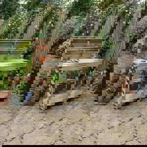 Arbor Garden Solutions Indoor/outdoor workbench, pressure treated bench with back panel