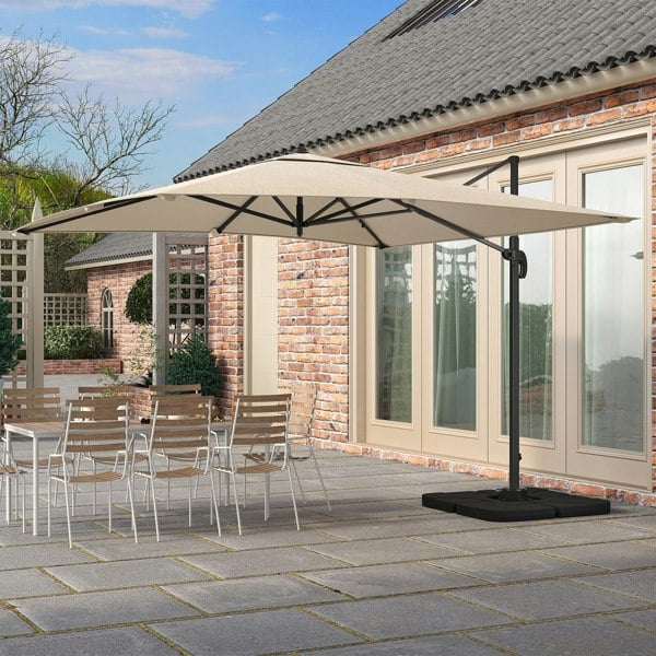 Khaki 3 x 3 m Square Cantilever Parasol Outdoor Hanging Umbrella for Garden and Patio Parasols Living and Home