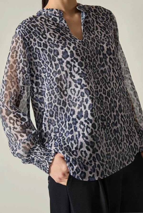 James Lakeland Blue Leopard Print Blouse