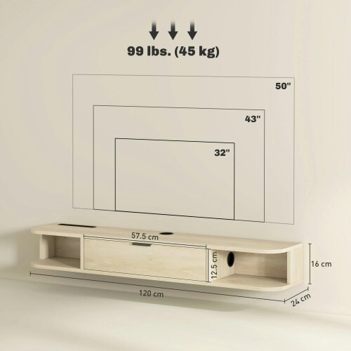 Wyld Haus Avalani 120cm Natural Finish Floating TV Unit For Screens Up To 50 Inches