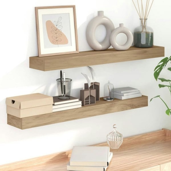 Berkfield Wall Shelves 2 pcs 90x15x6 cm Solid Wood Teak