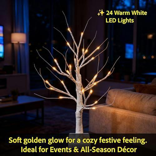 60cm White Twig Christmas Tree with Warm White LEDs, USB or Battery Powered Tabletop Decoration image 6