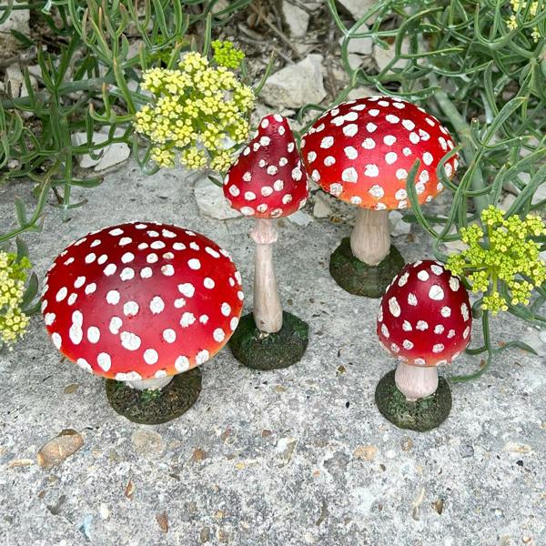 Boltze Set of Four Red Mushroom Toadstool Garden Ornaments