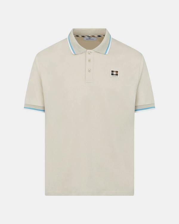 Aquascutum Mens Stretch Piquet Tipped Badge Polo Shirt - Beige 03