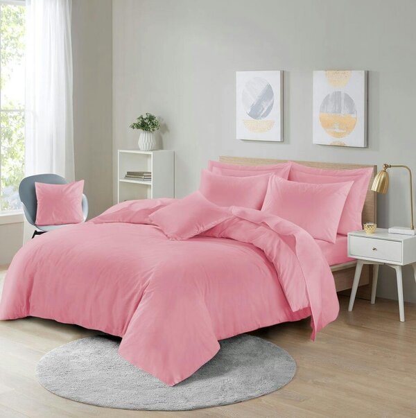 Night Zone Polycotton Duvet Cover Set – Plain Dyed Easy Care Bedding with Pillowcases - Pink