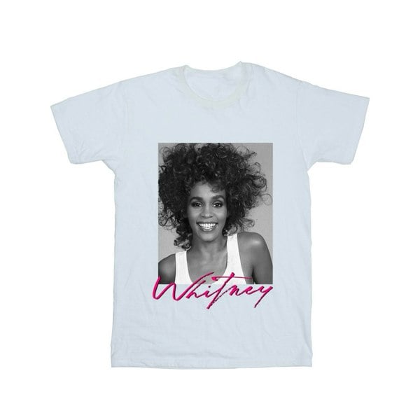 Whitney Houston Womens Smile Photograph Cotton Boyfriend T-Shirt - White