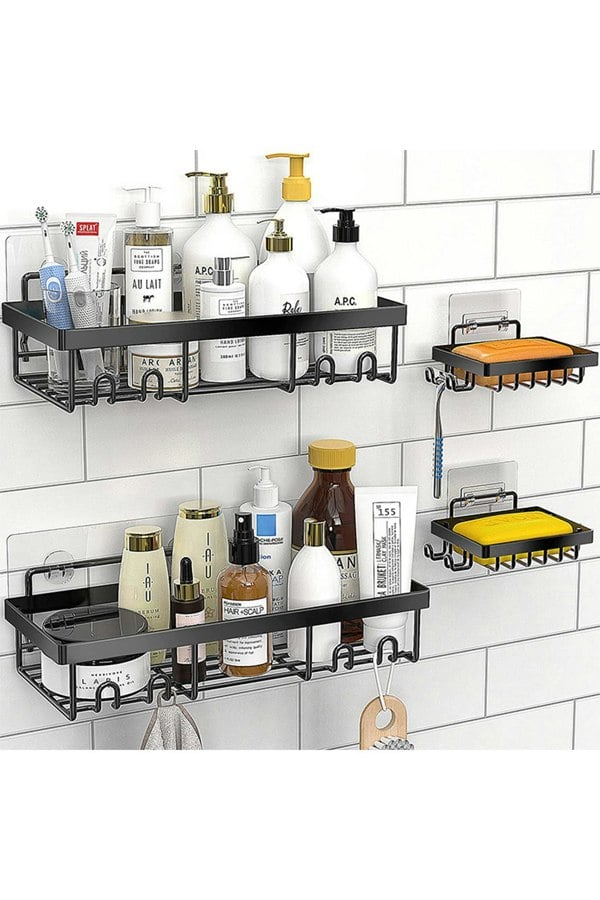 Living and Home 4Pcs No Drill Shower Caddy Set with Wall Stickers