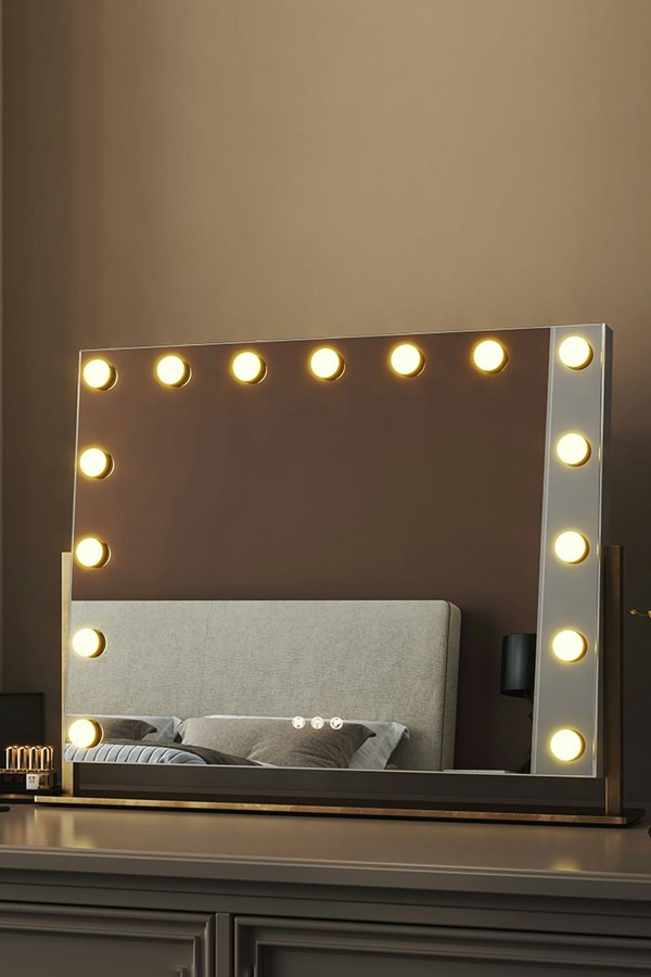 Living and Home 15 LED Lights Bulbs Adjustable Angle Hollywood Vanity Mirror Dressing Tabletop,3 Lighting Modes Lighted
