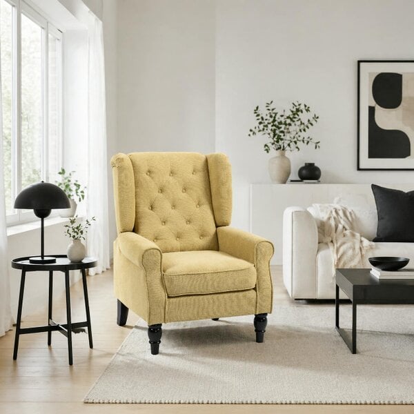 Wyld Haus Luyo Light Yellow Retro Wingback Accent Armchair With Button Tufted Upholstery