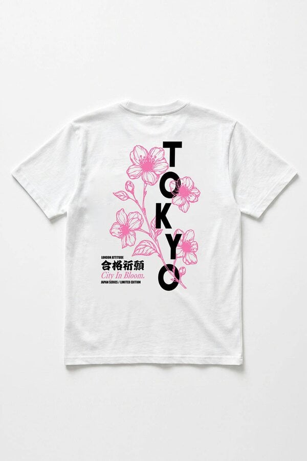 Tokyo City in Bloom Oversized Heavyweight Printed T-Shirt in White