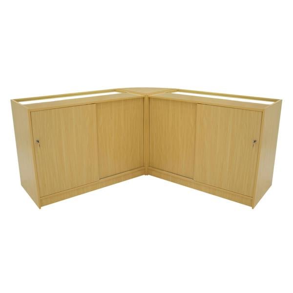 Maple Helios LED shop counter set featuring a modern design with two K1200 display units, smooth finish, and ample storage space