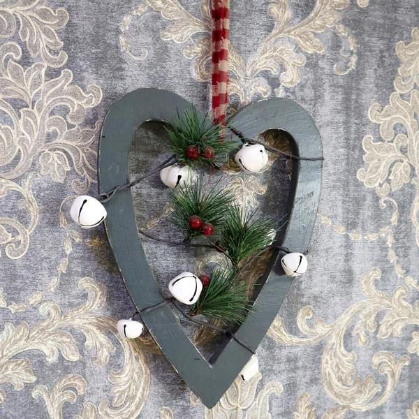 30 cm Wooden Hanging Heart Decoration in Green for Christmas and Seasonal Displays image 9