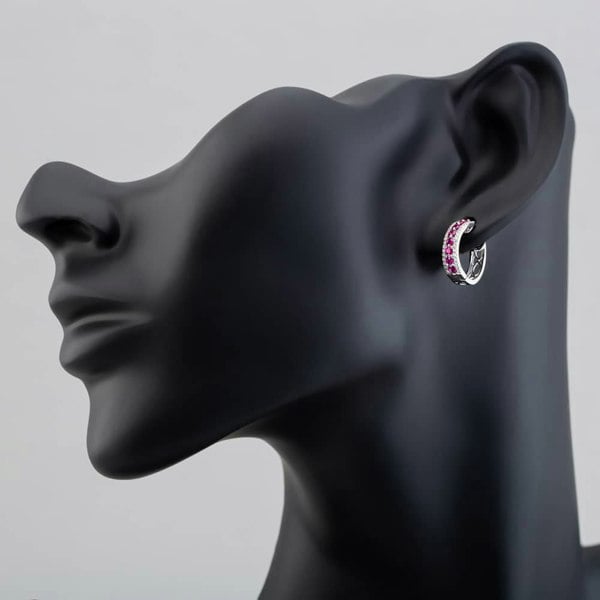T. H. Baker 9ct White Gold Ruby and Diamond Three Row Hoop Earrings PE04865 RU
