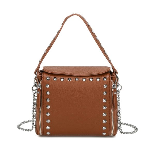 Kitise Studded Flap Crossbody Shoulder Bag Silver Tone Hardware