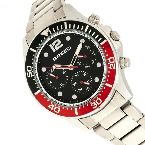 Breed Pegasus Bracelet Watch w/Day/Date - Red/Silver - BRD8104