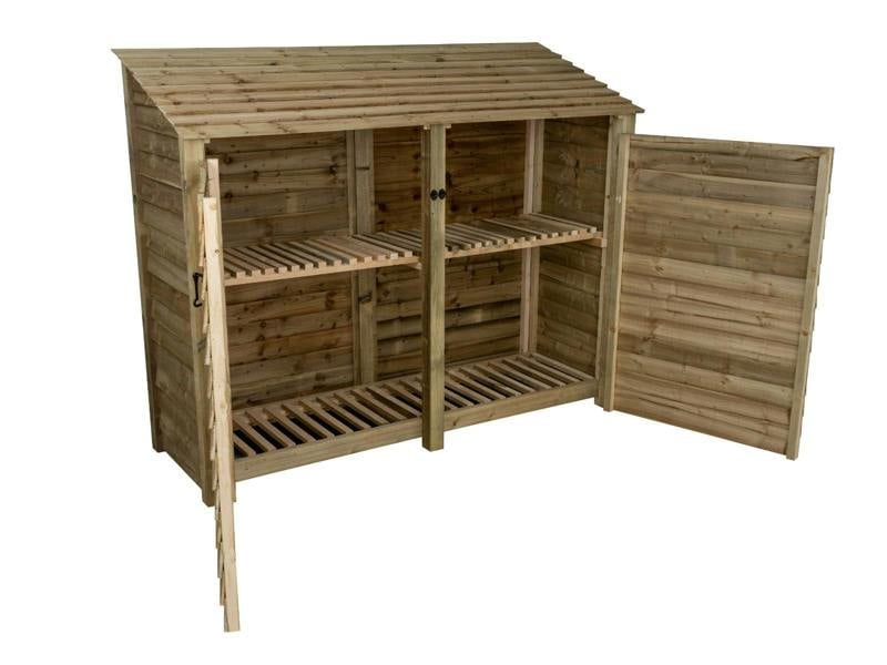Arbor Garden Solutions Wooden Log Store with Doors and Shelf W-227cm, H-126cm or 180cm, D-88cm