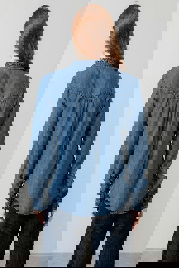 Lily & Me Rachel Tencel™ Denim Frill Blouse Blue