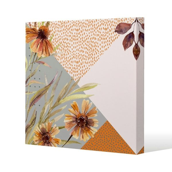 Benjamin Tate Design Autumn Geometric Shapes and Flowers Slim Style Canvas Print  50x50cm , 15mm Slim Real wood.