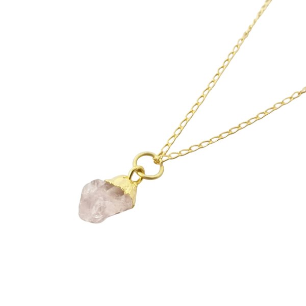 Raw Rose Quartz October Birthstone Gold Plated Necklace