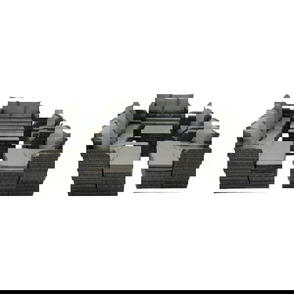 Fimous Rattan Garden Outdoor Furniture Set 3 Seater Sofa Reclining Chair Coffee Table with 4 Footstools Dark Grey Mixed