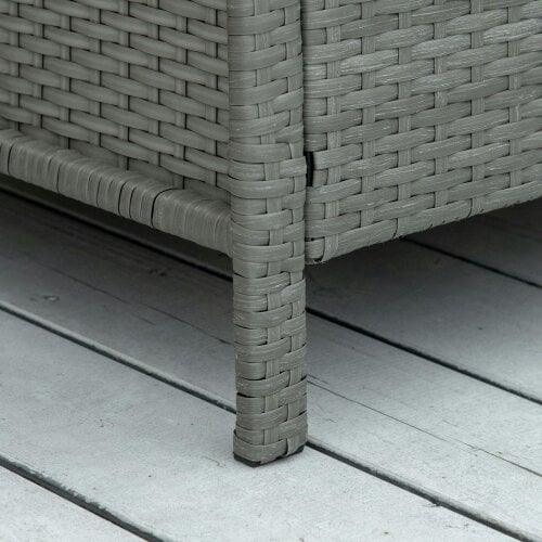 Wyld Haus Reha Rattan Light Grey 3 Piece Garden Bistro Set With 2 Tier Glass Table And Stripe Cushions