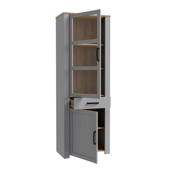 Wyld Haus Bramblecroft Grey and Natural Oak Wood Display Cabinet Door 1 Drawer Narrow