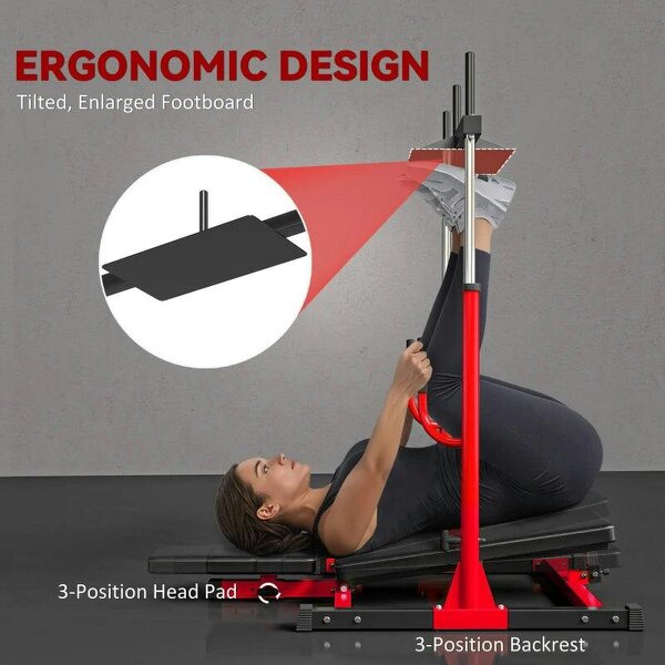 Vertical Leg Press Machine with Adjustable Leg, Back and Head Positions, 1" Standard Plate Compatible, Red
