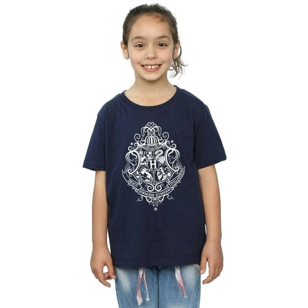 Harry Potter Girls Hogwarts Draco Dormiens Crest Cotton T-Shirt - Navy Blue