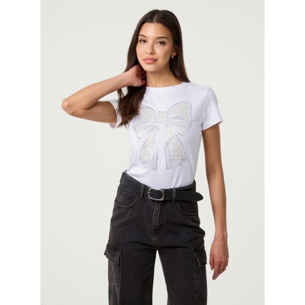 Pink Vanilla Diamante Bow Ribbon Tee