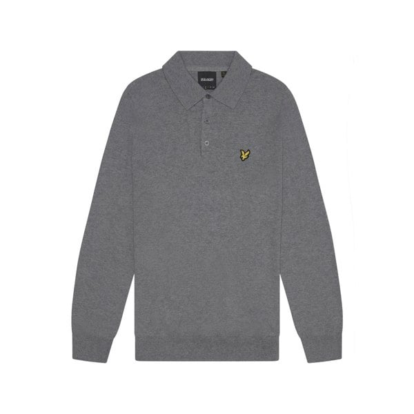 Lyle & Scott Mens Knitted Cotton Merino Long-Sleeved Polo Shirt - Mid Grey Marl