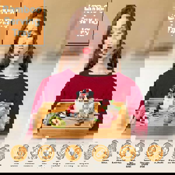 MANTRARAJ Bamboo Serving Trays with Handles Set of 3 Wooden Platters Rectangular Wooden Breakfast Tray