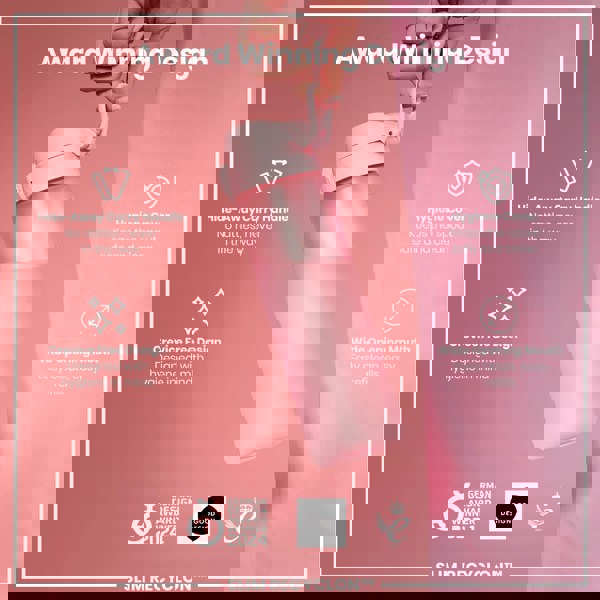 A pink water bottle is being held; it features a hide-away handle, hygiene cover, and wide mouth. The bottle is award-winning, designed for hygiene, and easy to clean and refill. GERMAN DESIGN AWARD WINNER 2024, GOOD DESIGN, and 2021 logos are present.