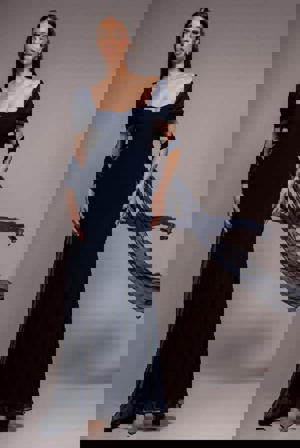 Multiway Cape Chiffon Sweetheart Maxi Dress - Navy Blue DR4848