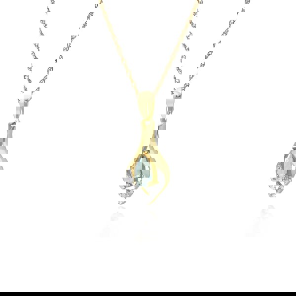 135P1915049 Classic Pear Aquamarine & Three Diamond Leaf Halo Pendant in 9ct Yellow Gold 2