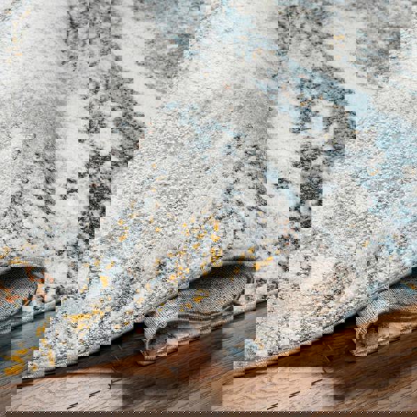 Livabliss San Francisco-Abstract Blue Grey Yellow Modern Marble Rug