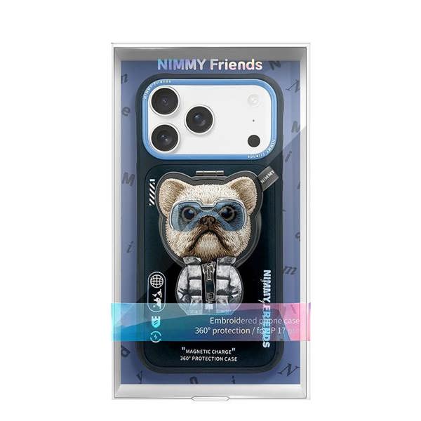 Nimmy Friends Nimmy Cool & Cute 2.0 Little Rich Tycoon Dog Case with MagSafe Stand for iPhone 17 Pro 6.3" Black Blue - N-YJKM-CXZJZH-IP17-PRO-07