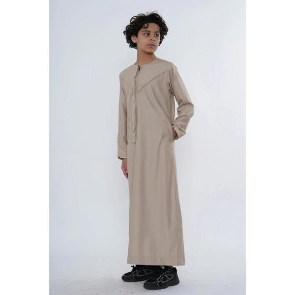 TT-007 - Boy's Emirati Omani Gold Embroidery Thobe - Beige - Thobez - 13